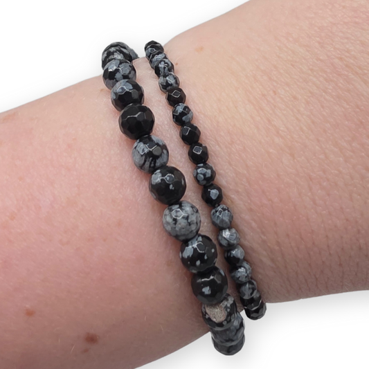 Obsidiaan (sneeuwvlok) Facetarmband
