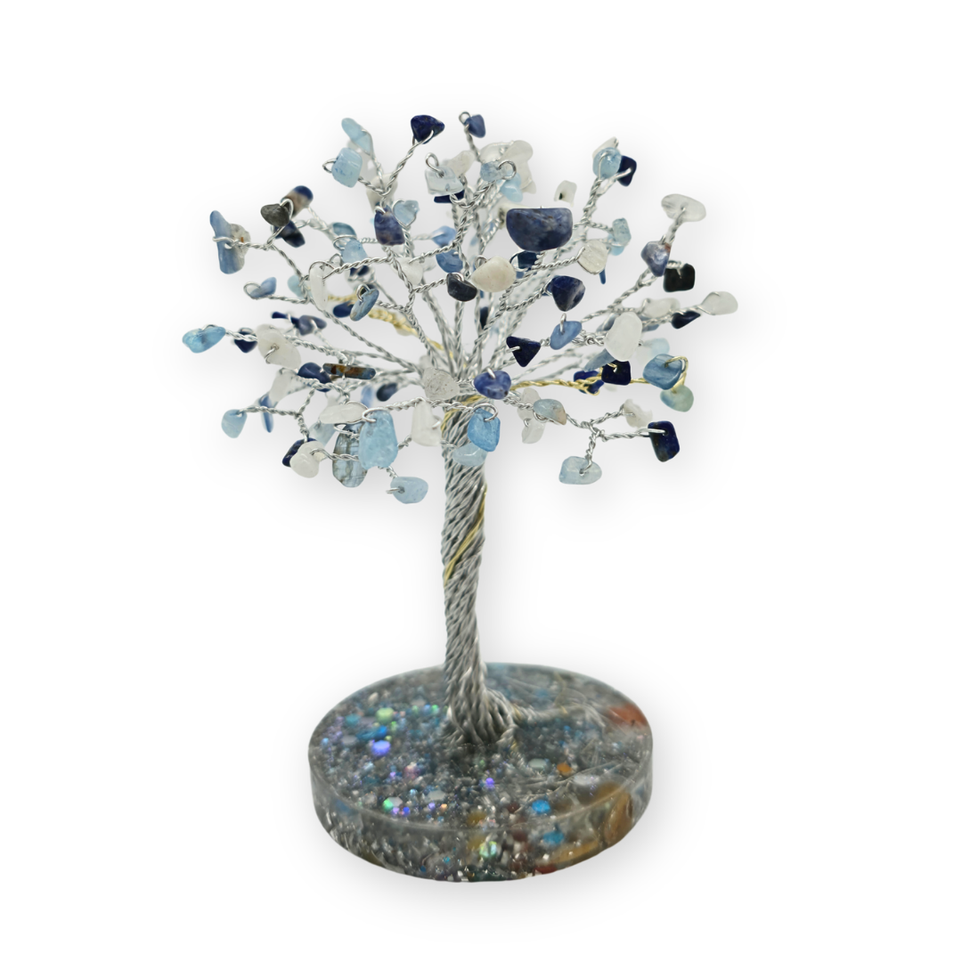 Blue and white Tree of Life M Silver