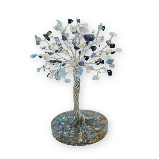 Blauw witte Levensboom M Zilver