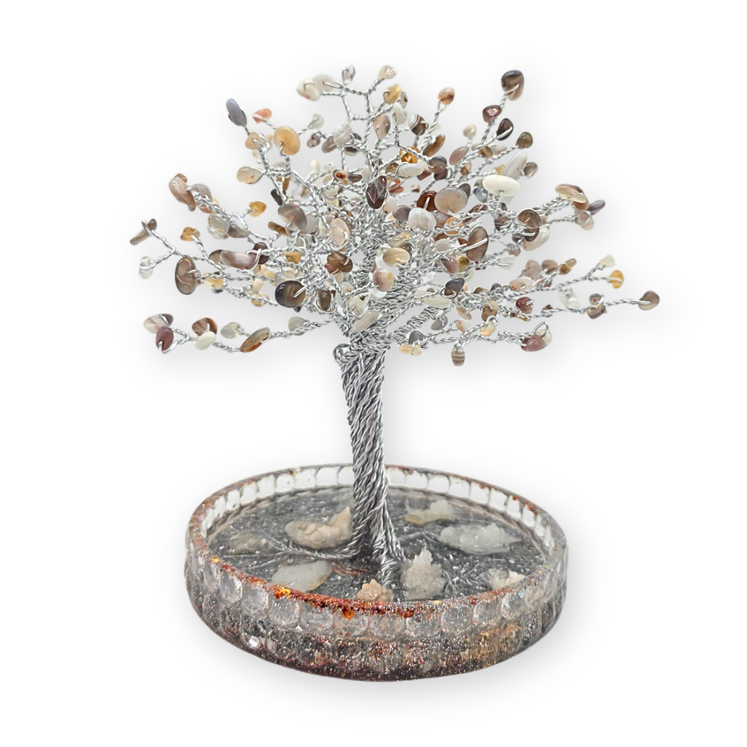 Agaat (botswana) Levensboom XL Zilver